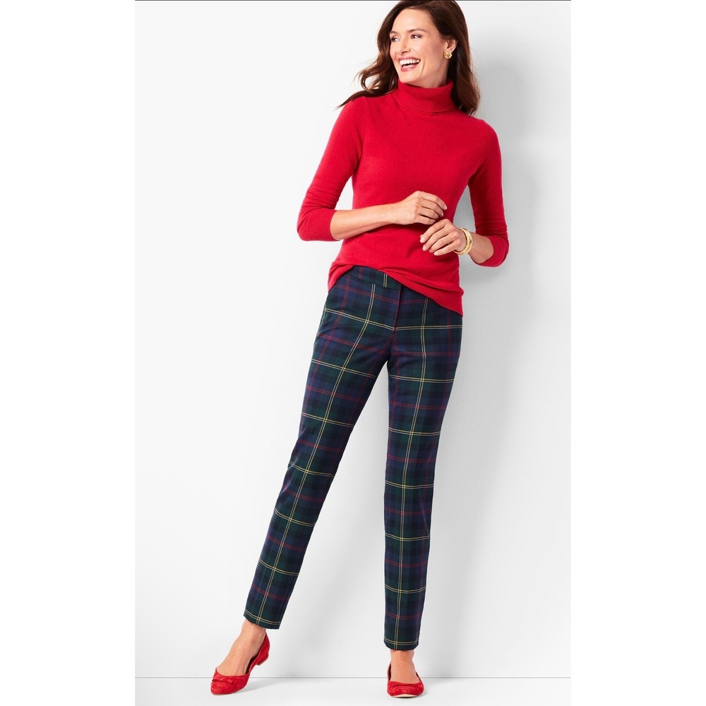 Talbots Women's Hampshire Ankle Pants Green Black Blue Plaid Straight Leg NWT